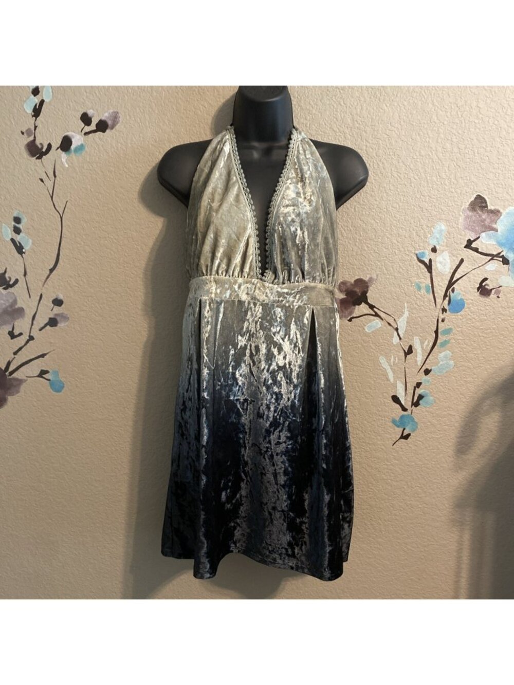 Velvet Ombré Halter Mini Dress Festival Fairy Grunge Boho M